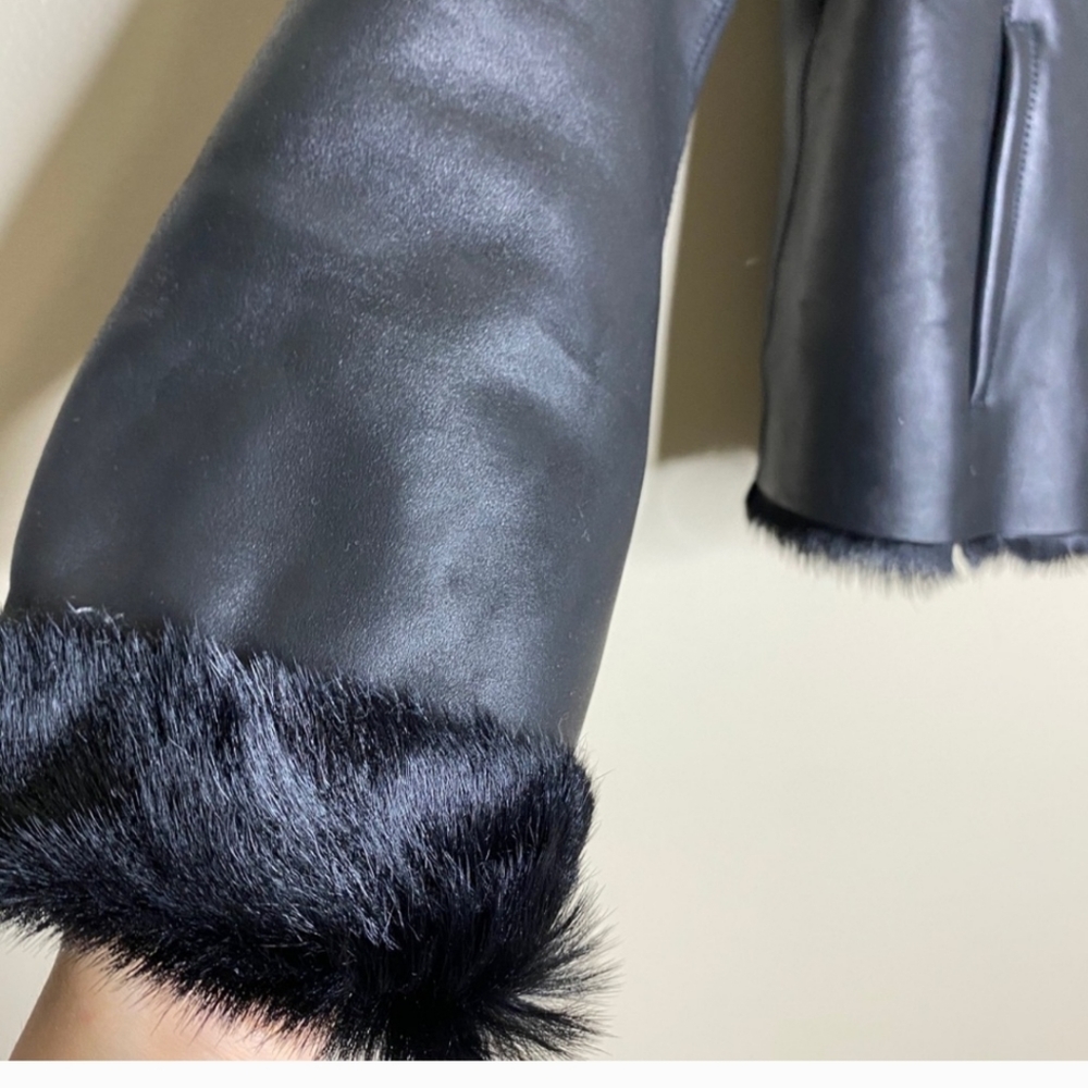 WORTH Coat soft Leather and Fur Black Jacket Small like new - Picture 3 of 11